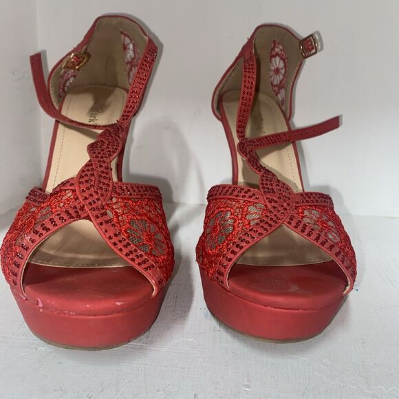 Lov Mark High Heels Womens Red Glitter Platform Ankle Strap Sandal Sz 8 - Picture 7 of 8